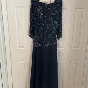 Navy Blue Asymetrical Handmade Beaded Dress by J Kara